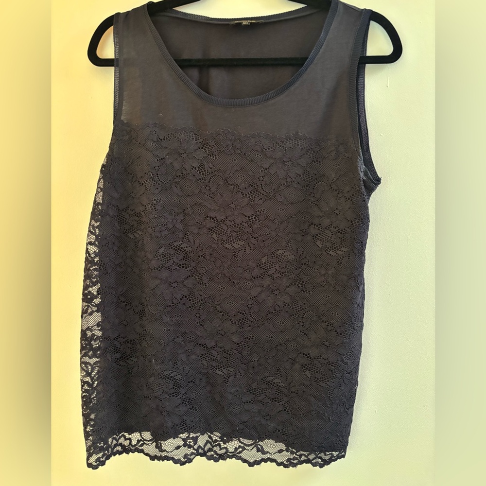 Massimo Dutti Elegant navy Lace Sleeveless Top